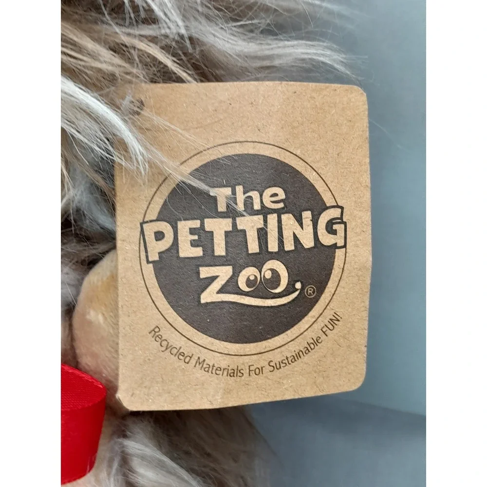 The Petting Zoo Hedgehog Plush Red Bow Heart Recycled Materials Tan Brown 9